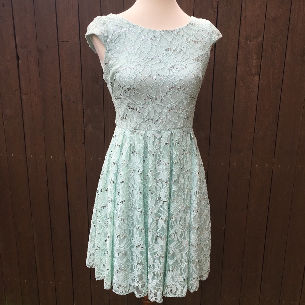 Hailey by Adrianna Papell | Mint Sequin Lace Dress